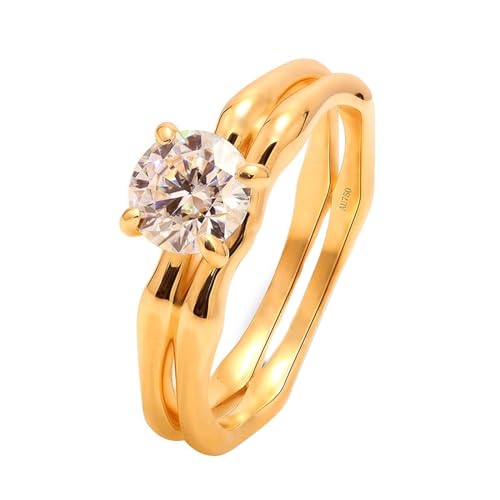 Whoiy Ehering Gelbgold 750, Damen Verlobungsringe 0.5ct Laborgezüchteter Diamant Hochzeit Ring Hochzeitsring Echtgold 18K für Frauen Gr 56 (17.8) von Whoiy