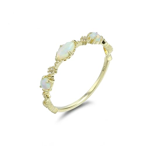 Whoiy Ehering Gelbgold 750, Damen Verlobungsringe Opal Hochzeit Ring Hochzeitsring Echtgold 18K für Frauen Gr 61 (19.4) von Whoiy