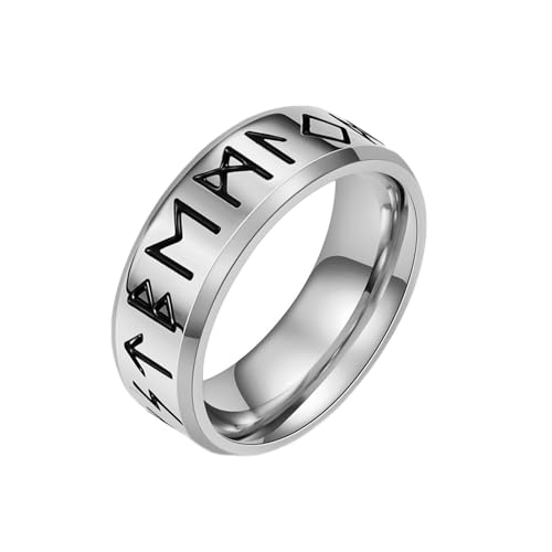 Whoiy Ehering Verlobungsring Männer 8MM mit Personalisiert Gravur, Silber Ringe Punk Wikinger Edelstahl Partnerringe Hochzeit für Ihn Größe 60 (19.1) von Whoiy