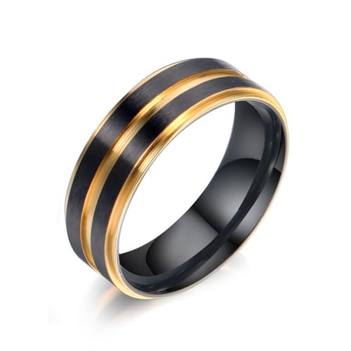 Whoiy Ehering Verlobungsring Schwarz Gold Zweifarbig für Ihn, Edelstahl 6.8MM Poliert Partner Verlobungsringe Männer mit Gravur Größe 60 (19.1) von Whoiy