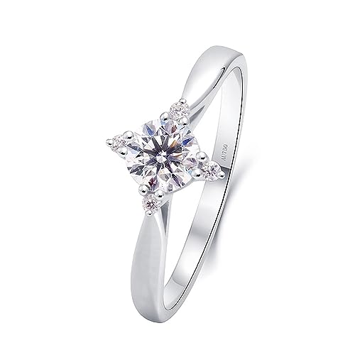 Whoiy Eheringe Frauen 750 Moissanit 0.5ct Runder Schnitt Solitär Verlobungsring Echt 18 Karat Weissgold Hochzeitsringe für Damen Größe 51 (16.2) von Whoiy