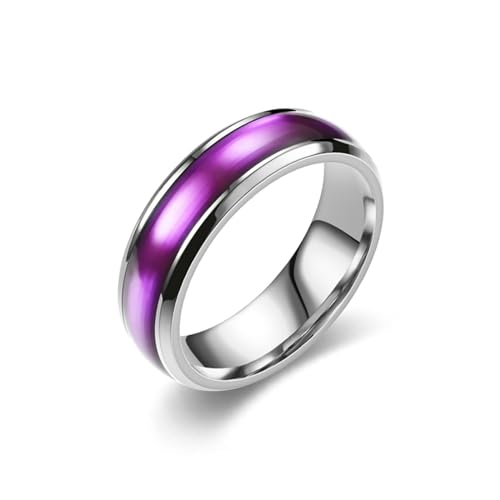 Whoiy Eheringe Freundschaftsringe Herren 6MM mit Personalisiert Gravur, Lila Ringe Emaille Edelstahl Modeschmuck Ring Poliert für Ihn Größe 54 (17.2) von Whoiy