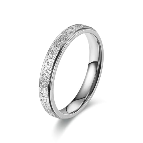 Whoiy Eheringe Hochzeit Silber mit Gravur, Edelstahl Ringe Sandstrahl Glitzer Matt Verlobungsringe Verlobungsringe 4MM für Damen Größe 67 (21.3) von Whoiy