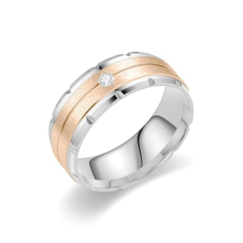 Whoiy Eheringe Partnerringe Trauringe Rosevergoldet mit Gravur, Edelstahl Ringe Matt Verlobungs Ring 8MM mit Zirkonia für Unisex Größe 52 (16.6) von Whoiy