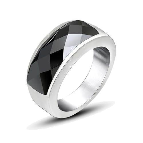 Whoiy Eheringe Trauringe Männer 7.8MM mit Personalisiert Gravur, Silber Ringe Poliert Edelstahl Ringe Hochzeit mit Schwarzem Stein für Ihn Größe 62 (19.7) von Whoiy