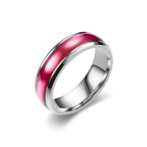 Whoiy Emaille Ringe Männer Rosa 6MM, Freundschaftsringe Poliert Edelstahl Verlobungsringe mit Personalisiert Gravur für Ihn Größe 65 (20.7) von Whoiy