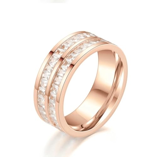 Whoiy Ewigkeit Ringe Frauen Rose Vergoldet 8MM mit Zirkonia, Freundschaftsring Edelstahl Trau Und Eheringe mit Personalisiert Gravur für Sie Größe 65 (20.7) von Whoiy