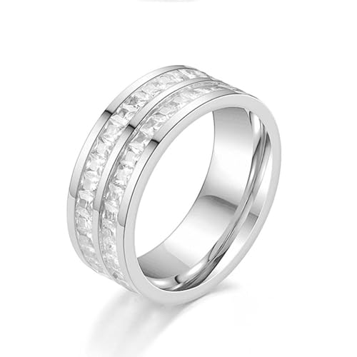 Whoiy Ewigkeit Ringe Frauen Silber 8MM mit Zirkonia, Eheringe Verlobung Edelstahl Partnerringe Eheringe Verlobungsringe mit Personalisiert Gravur für Sie Größe 65 (20.7) von Whoiy