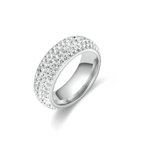 Whoiy Ewigkeit Ringe Frauen Silber 8MM mit Zirkonia, Ring Schmuck Verlobung Edelstahl Eheringe Hochzeit mit Personalisiert Gravur für Sie Größe 52 (16.6) von Whoiy