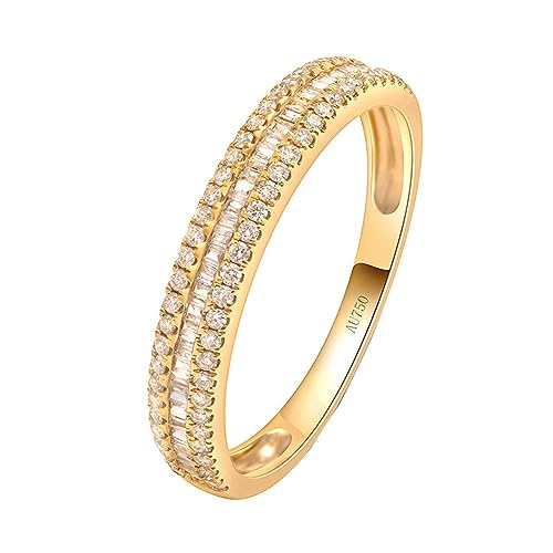 Whoiy Frauen Hochzeitsringe Gelbgold, Echt Gold Verlobungsring 18 Karat Halbe Ewigkeit Eheringe Trauringe 750 Damenringe 0.25ct Diamanten Größe 49 (15.6) von Whoiy