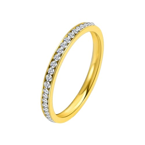 Whoiy Frauen Ring Edelstahl Gravur Personalisiert, Ewigkeit Trauringe 2MM Goldring Mode Ring mit Zirkonia Größe 52 (16.6) von Whoiy