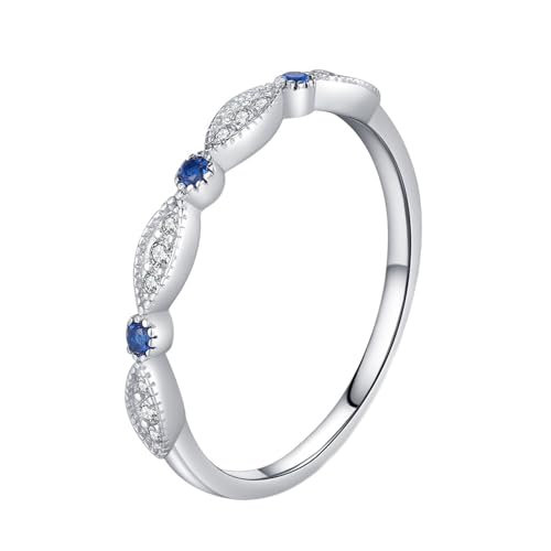 Whoiy Frauen Ringe 925 Echt Silber, Eheringe mit Blau Zirkonia Hochzeit ringe Zierlich mit Gravur für Damen Größe 57 (18.1) von Whoiy