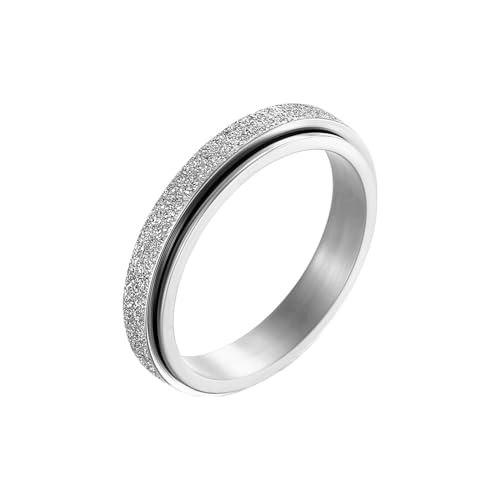 Whoiy Frauen Ringe Gravur Personalisiert Sandstrahl Glitzer 4MM Verlobungsringe, Edelstahl Spinner Ausgefallene Eheringe Silber für Sie Größe 54 (17.2) von Whoiy