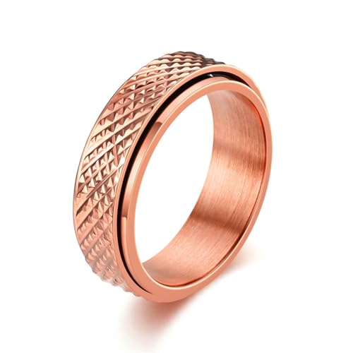 Whoiy Frauen Ringe Gravur Personalisiert Spinner 6MM Verlobungsring Und Ehering, Edelstahl Hochzeitsringe Rosevergoldet für Sie Größe 60 (19.1) von Whoiy