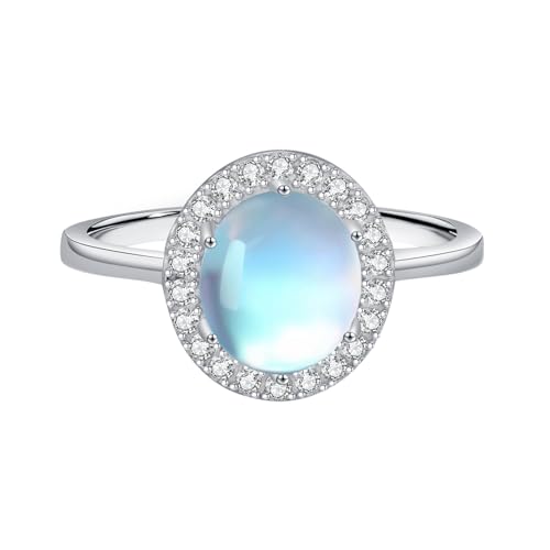 Whoiy Frauen Ringe Silber, Ehering Halo 925 Hochzeit ringe Mondstein Bandring für Damen Größe 57 (18.1) von Whoiy