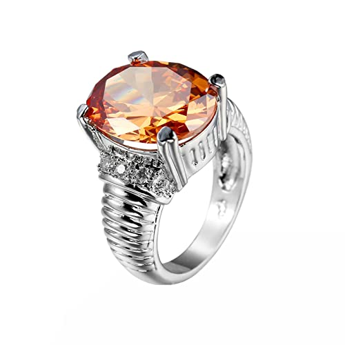 Whoiy Frauen Ringe Silber Oval Orange CZ Statement Solitär Geschenk für Freundin Größe 60 (19.1) von Whoiy