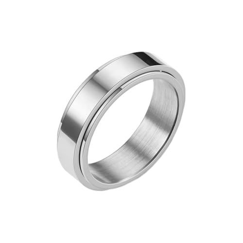 Whoiy Frauen Ringe Spinner Edelstahl, Silber Hochzeit Ringe Poliert Schmuck Trauringe 6MM Personalisiert Gravur für Sie Größe 62 (19.7) von Whoiy