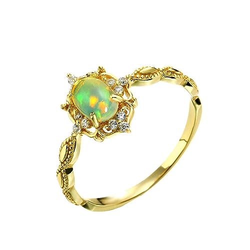 Whoiy Frauen Verlobungsringe Gelbgold, Echt Gold Hochzeitsring 14K Zierlich Ehering Trauring 585 Damenring Opal Gr 48 (15.3) von Whoiy