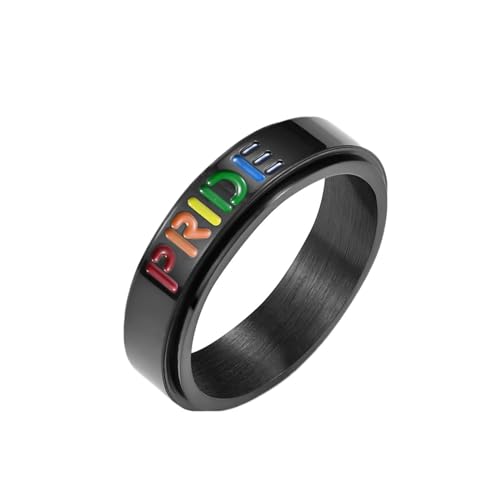 Whoiy Freundschaftsringe Best Friends Männer 6MM mit Personalisiert Gravur, Schwarz Ringe Spinner Edelstahl Ringe Verlobung Pride für Ihn Größe 52 (16.6) von Whoiy