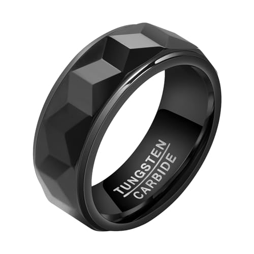 Whoiy Freundschaftsringe Modern Herren 8MM mit Personalisiert Gravur, Schwarz Ringe Poliert Wolfram Ring Verlobung für Ihn Größe 65 (20.7) von Whoiy