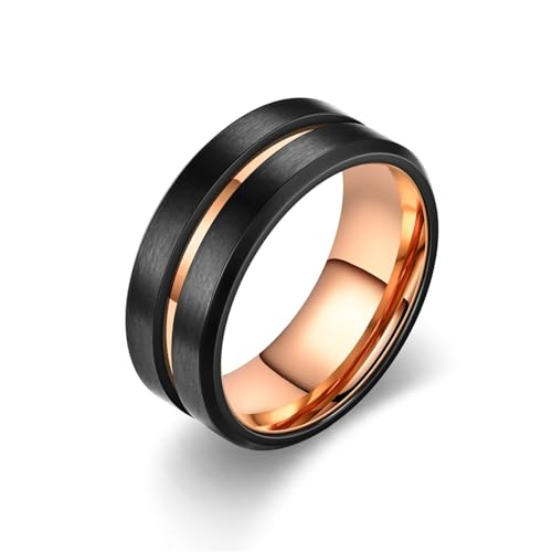 Whoiy Freundschaftsringe Modern Schwarz Rosegold mit Gravur, Edelstahl Ringe Mittelrille Matt Ringe Verlobung Partnerringe 8MM für Männer Größe 67 (21.3) von Whoiy