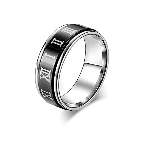 Whoiy Freundschaftsringe Schwarz, Rotatable Ring Edelstahl Römische Ziffern Drehbarer Spinner-Ring für Männer 60 (19.1) Kostenlos Gravieren von Whoiy