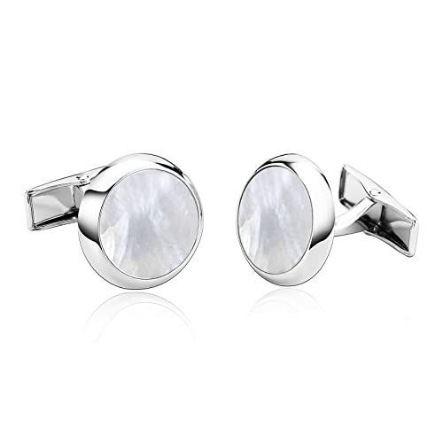 Whoiy Geburtstags Geschenke, Cufflinks Damen Edelstahl Weiß Hochzeit Manschettenknöpfe Runden für Männer Kostenlose Gravur mit Geschenkbox von Whoiy