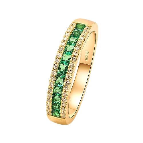 Whoiy Gold Ring Frauen 750, Elegant Laborgezüchteter Smaragd Ehering Echt Gelbgold 18K Trauring Verlobungsringe für Damen Gr. 53 (16.9) von Whoiy