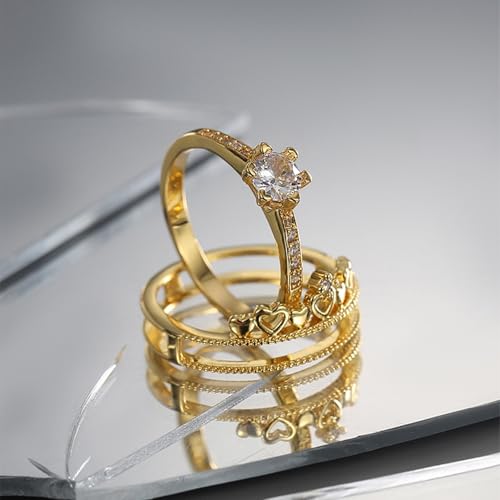 Whoiy Gold Ringe für Damen 18 K Größe 53 (16.9) für Frauen, Goldene Eheringe 750 Gelbgold 2er-Set mit 0.6ct Moissanit von Whoiy