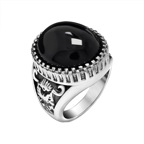 Whoiy Gothic Ringe Herren Retro mit Schwarzem Stein, Partnerringe Punk Edelstahl Jahrestagsring mit Personalisiert Gravur für Ihn Größe 60 (19.1) von Whoiy