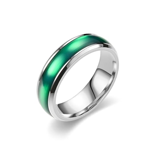 Whoiy Grün Ausgefallene Verlobungsringe Emaille, Damen Ring Hochzeitstag 6MM Poliert Edelstahl Ringe mit Gravur Größe 57 (18.1) von Whoiy