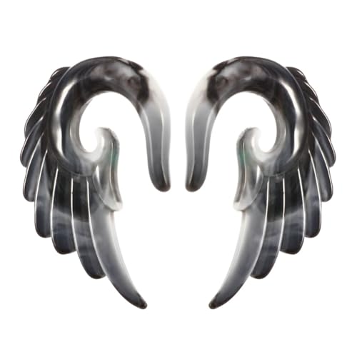 Whoiy Harz 2er Ohr Tunnel Set Plug Piercing Grau Schwarz 4mm Engelsflügel Ohr Tunnel Expander Set Piercing Schmuck für Frauen von Whoiy