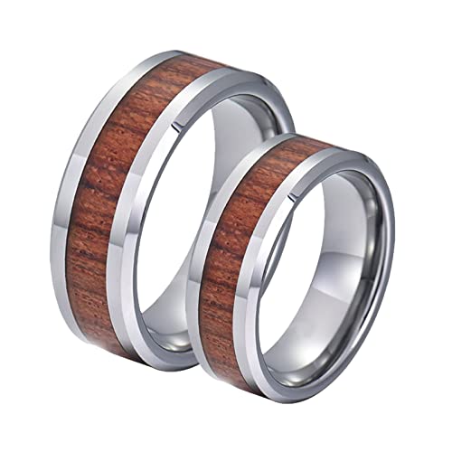 Whoiy Herren Ringe Edelstahl, Verlobungsring Paar Herren 2 Stück 8mm Silberner Holzring mit Abgeschrägter Kante für Valentinstag Jahrestag von Whoiy