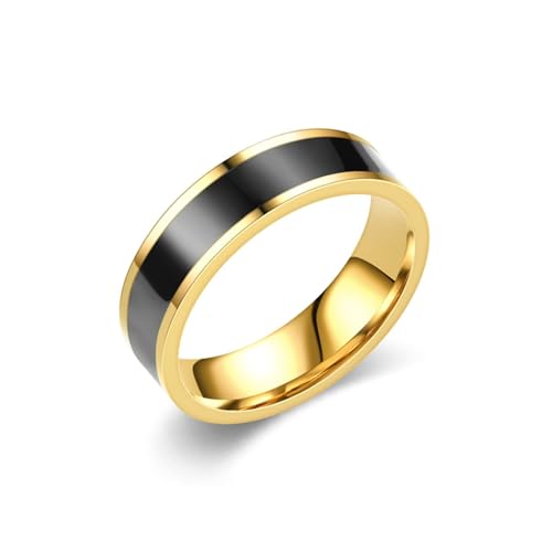 Whoiy Herren Ringe Emaille Edelstahl, Gold Partnerringe Freundschaftsringe Ausgefallene Trauringe 6MM Personalisiert Gravur für Ihn Größe 67 (21.3) von Whoiy