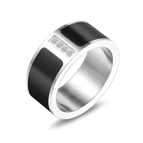 Whoiy Herren Ringe Emaille Edelstahl mit Zirkonia, Silber Schwarz Bandringe Partnerringe Eheringe Verlobungsringe 9MM Personalisiert Gravur für Ihn Größe 57 (18.1) von Whoiy