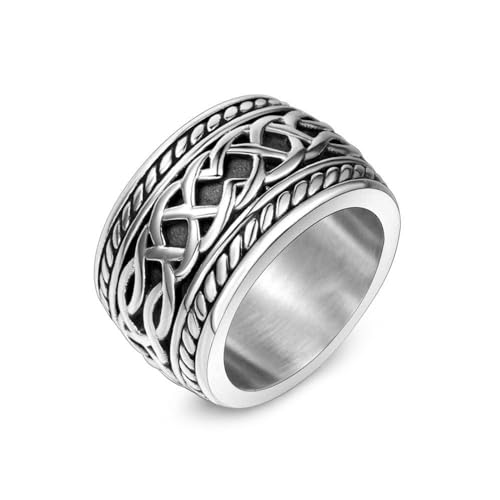 Whoiy Herren Ringe Gravur Personalisiert Breit 14.1MM Partner Verlobungsringe, Edelstahl Punk Gothic Freundschaftsringe Modern Silber für Ihn Größe 67 (21.3) von Whoiy