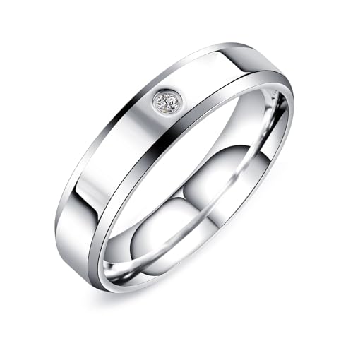 Whoiy Herren Ringe Gravur Personalisiert Polierter Solitär 5MM Eheringe Hochzeitsringe, Edelstahl Modeschmuck Ring Silber mit Zirkonia Größe 60 (19.1) von Whoiy