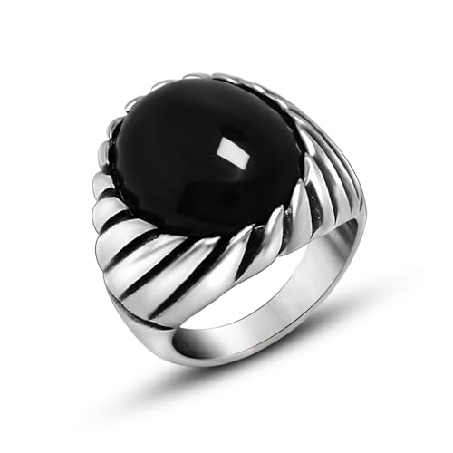 Whoiy Herren Ringe Gravur Personalisiert Punk Freundschaftsringe Modern, Edelstahl Gothic Verlobungsring Ring Silber mit Schwarzem Stein Größe 60 (19.1) von Whoiy