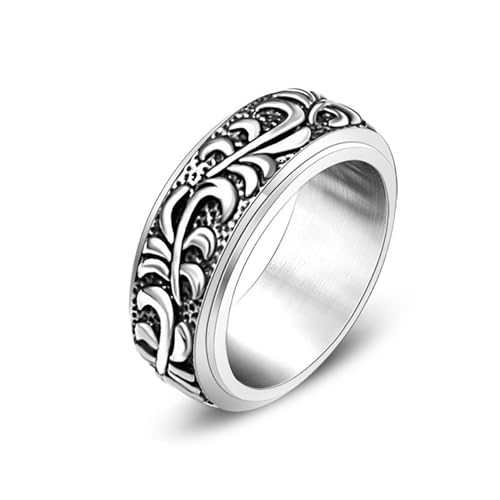 Whoiy Herren Ringe Gravur Personalisiert Retro 8.6MM Partnerringe Valentinstag, Edelstahl Gothic Spinner Hochzeit-Ring Silber für Ihn Größe 65 (20.7) von Whoiy