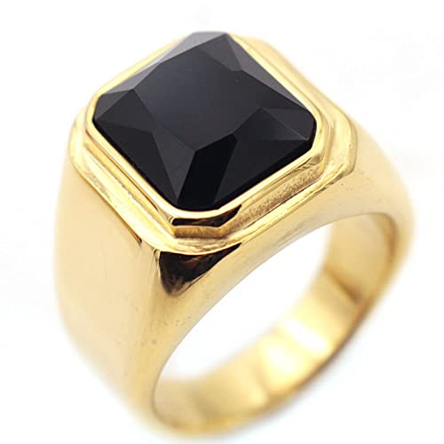 Whoiy Herren Ringe In Gold, Schwarze Ringe Männer Edelstahl Ring mit Zirkonia 15mm Größe 67 (21.3) für Urlaub Party Geburtstags von Whoiy