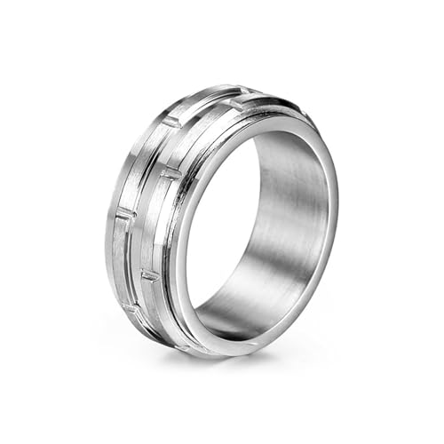 Whoiy Herren Ringe Matt Edelstahl, Silber Ringe Verlobung Ringe Hip Hop Spinner Eheringe Trauringe 8.7MM Personalisiert Gravur für Ihn Größe 67 (21.3) von Whoiy