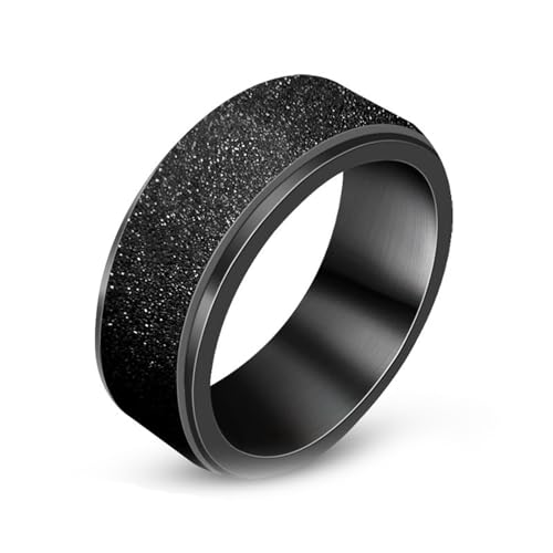 Whoiy Herren Ringe Sandstrahl Glitzer Edelstahl, Schwarz Partnerringe Freundschaftsringe Spinner Ehering Verlobungsring 7.8MM Personalisiert Gravur für Ihn Größe 52 (16.6) von Whoiy