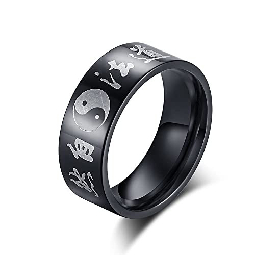 Whoiy Herrenring Ying Yang, Verlobungsring Herren Edelstahl Schwarz Yin Yang Rune Religiöser Ring für Männer 65 (20.7) Kostenlos Gravieren von Whoiy