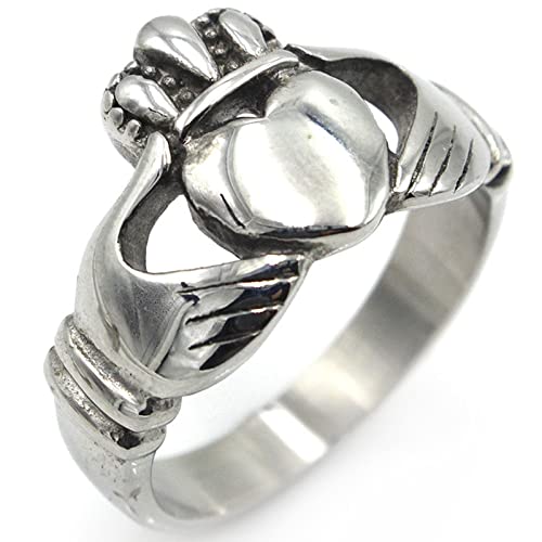 Whoiy Herz Ringe Hochzeit, Fashion Ringe Edelstahl Krone und Herz Claddagh Ring 15mm Silber Größe 67 (21.3) für Urlaub Party Geburtstags von Whoiy