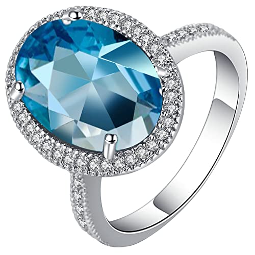 Whoiy Hochzeitsringe Blau, Ring für Frauen Kleinen Finger Silber Hellblau Eheringe mit Großen Ovalen Zirkonia 54 (17.2) Verlobungsring für Frauen von Whoiy