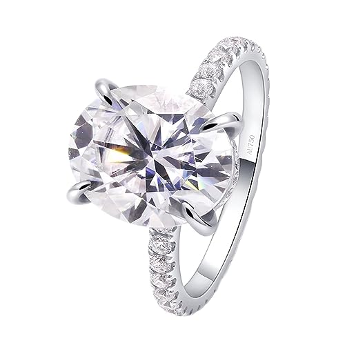 Whoiy Hochzeitsringe Ringe Weißgold, Echt Gold Verlobungsring 18 Karat Oval Solitär Eheringe Trauringe 750 Damenringe 4ct Moissanite Größe 63 (20.1) von Whoiy