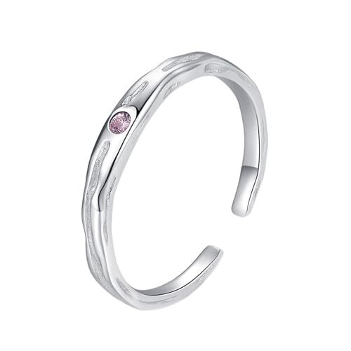 Whoiy Hochzeitsringe Zierlich, Damen Bandringe Echt Silber 925 Verlobungsringe mit Rosa Zirkonia Verstellbar für Frauen von Whoiy