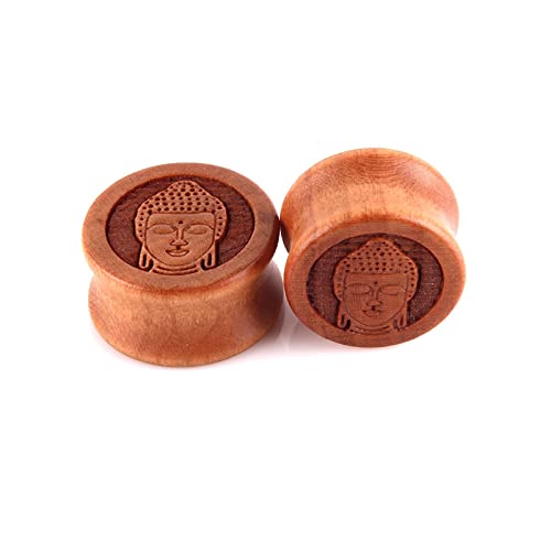 Whoiy Holz Braun Flesh Tunnel Ohrplug 12mm 2 STK Buddha, Männer Frauen Ohr Tunnel Plug Piercing Jewellery von Whoiy