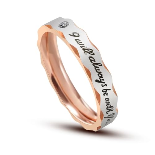 Whoiy "I Will Always With You Ringe Damen Rosegold 3.4MM mit Zirkonia, Ehering Verlobungsring Edelstahl Trauringe Verlobungsringe mit Personalisiert Gravur für Sie Größe 52 (16.6) von Whoiy