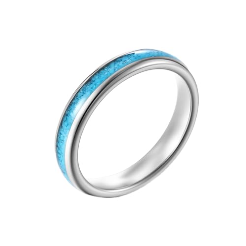 Whoiy Jahrestagsring Frauen 4MM mit Personalisiert Gravur, Silber Ringe Poliert Wolfram Ringe Verlobung Ringe Türkis Inlay für Sie Größe 52 (16.6) von Whoiy